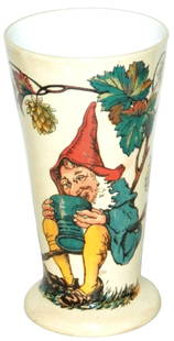 Mettlach Beaker Dwarf w Goblet: Mettlach #2842/1174 PUG Beaker. Dwarf holds goblet. Mint .