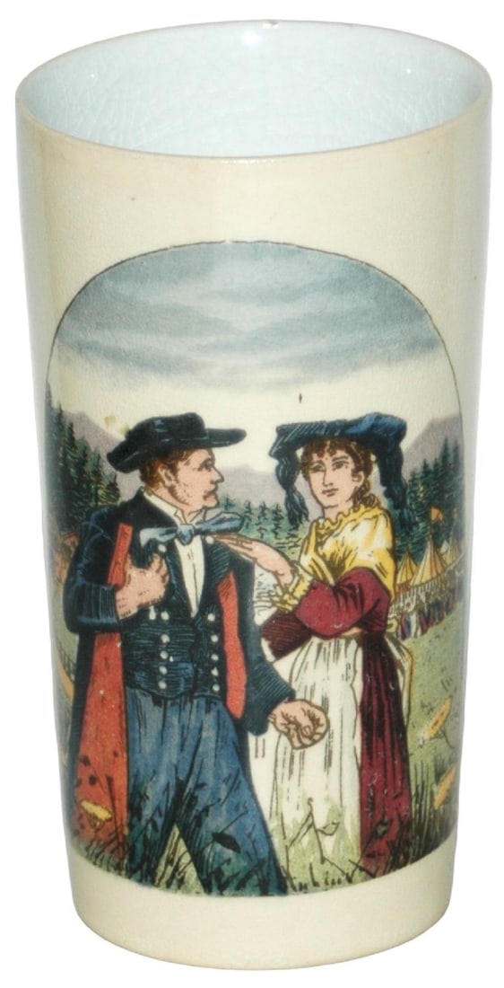 Mettlach Couple in Ethnic Clothing Beaker: Mettlach #2327/1134 PUG 1/4L Beaker. Couple in ethnic clothing. Mint.