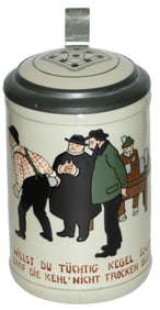 Mettlach Bowling Group Etched Stein w Inlay Lid