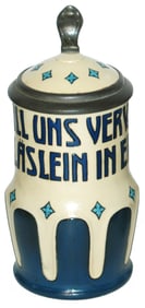Mettlach Art Nouveau Verse & Floral Stein w Inlay