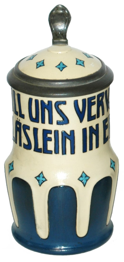 Mettlach Art Nouveau Verse & Floral Stein w Inlay (1 of 5)