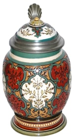 Mettlach Mosaic Floral Stein Inlay Lid