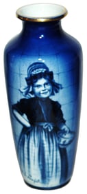 Mettlach Dutch Girl w Basket 9" Vase Signed