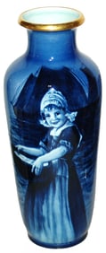 Mettlach Dutch Girl by Seashore 11" Signed Vase