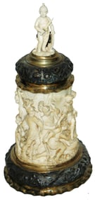 1L Iv ory Stein Handle & Finial w Silver Mounts