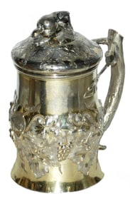 Russian Silver Grape & Leaf  Stein w Branch Handle