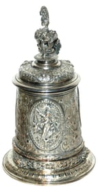 Science & Art Silver Plated Electrotype tankard circa 1870-1890, Floral & Alligator