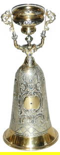 800 Silver Chased Floral Wedding Beaker: Silver 7” Wedding Beaker. Chased floral body. Marked 800 silver. Mint.