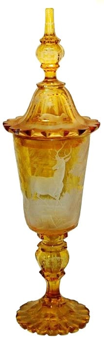 Impressive c.1875 Wheel-Cut Stag  Glass Pokal (1 of 4)