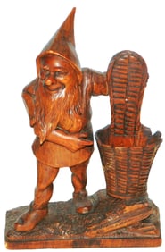 Black Forest Carved Dwarf w Matchholder Figure