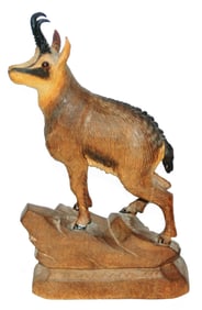 Black Forest Chamois on Rock Carved Wood Figure