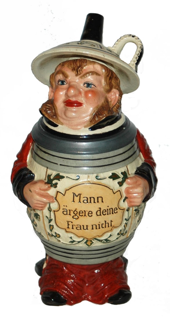 Man in Barrel w Funnel Hat Character Stein (1 of 4)