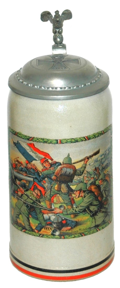 1L Detailed Battle Scene Stein w Iron Cross Lid (1 of 4)
