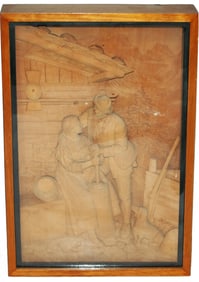 Black Forest Carved Wood Hunter & Maiden Plaque