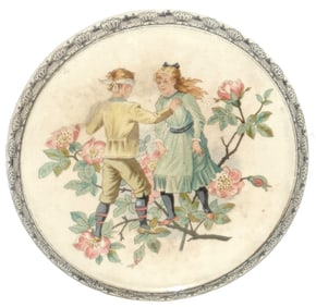 Mettlach Young Couple & Floral Trivet
