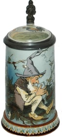 Mettlach Schlitt Dwarf in Nest w Goblet Stein