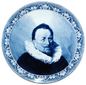 Mettlach Blue Plaque of Man w Ruff Collar