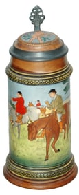 Fox Hunting Riders & Dogs Etched Stein