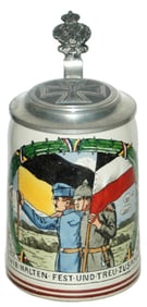 German Austrian Soldiers & Flag Stein w Iron Cross
