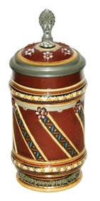 1/4L Mettlach Diagonal Floral Mosaic Stein