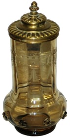 Wheel-cut Floral Glass Stein w Prunts & Brass Lid
