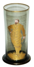 Gilded Enamel Well Dressed Man Green Glass Beaker