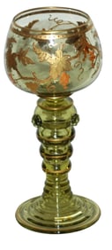 Gilded Enamel Floral Green Glass Goblet