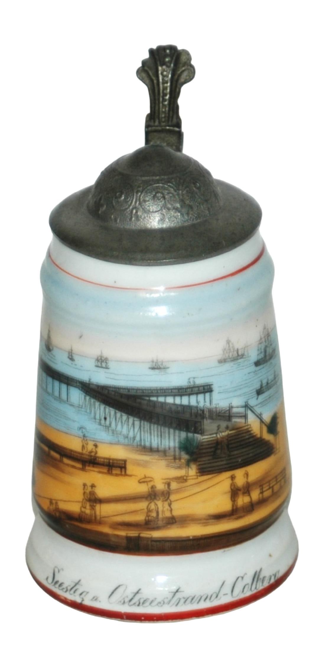 Seesteg a Ostseestrand Colberg Porcelain Stein: Porcelain POG 1/8L. “Seesteg a. Ostseestrand Colberg.” Mint.