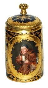 Royal Vienna 1/4L Monk Gilded Stein w Brass Mounts