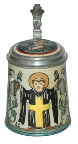 Mettlach Munich Child Etched Stein w Inlay Lid