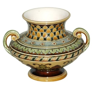 Mettlach Mosaic 4" Vase Floral Design wTwo Handles