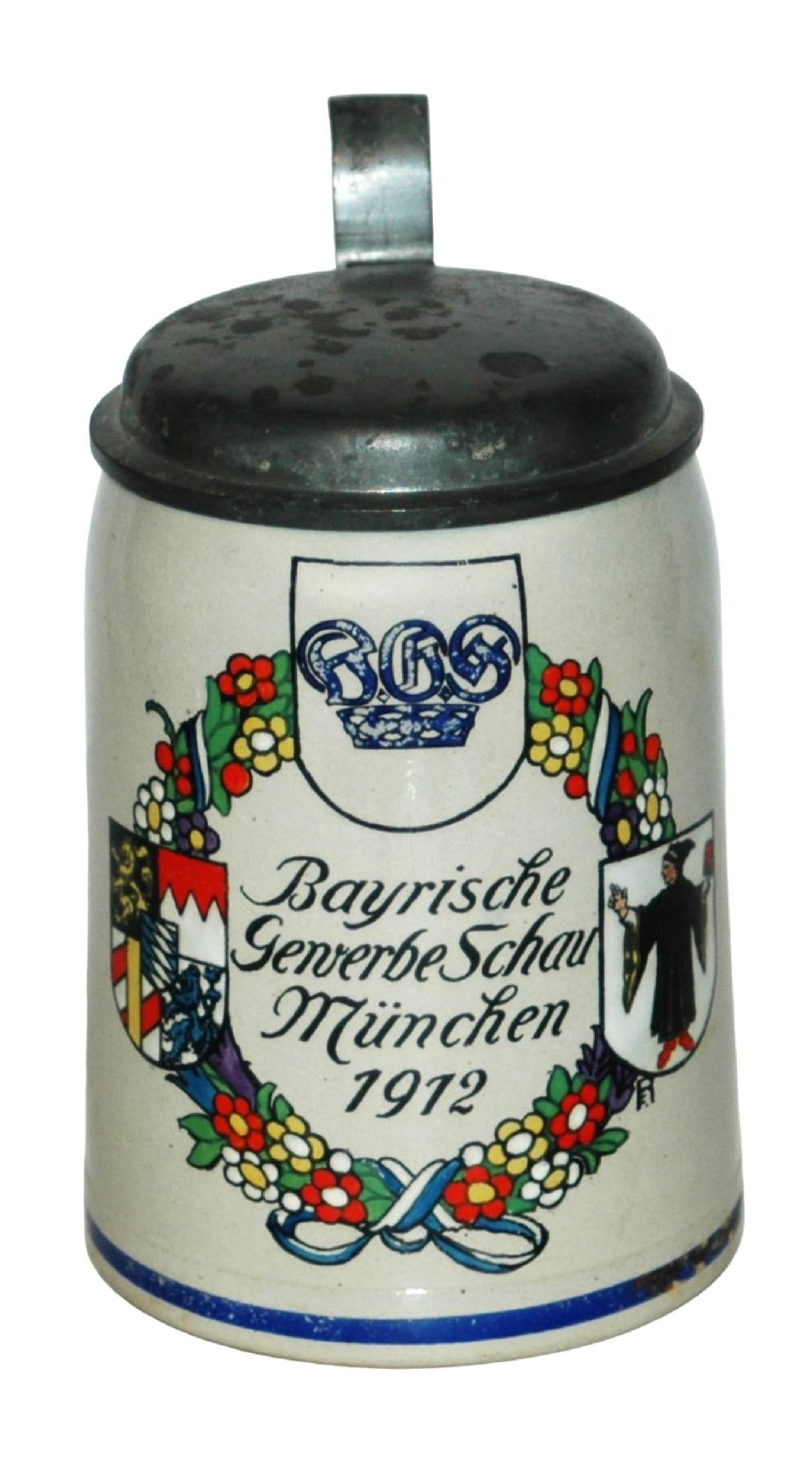 Franz Ringer Shield Wreath &Verse Stein Dated 1912 (1 of 3)