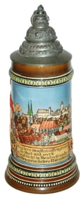 Nurnberg City & Landsknecht Etched & Relief Stein
