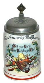 Occupational Fireman Stein w Swastika on the Lid