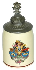 Woman in a Shield wears a Fancy Hat Stein