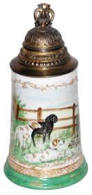 Lexox Dogs by Fence Stein w Gilded Pewter Lid