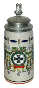 1L Iron Cross & Eagles in Wreath Stoneware Stein
