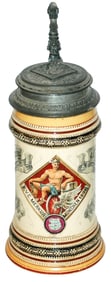 Mercury 1897 Pottery Stein w Matched Lid