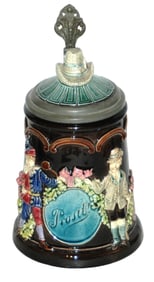 Majolica Jester Hunter & Target Stein w 3D Hat Lid