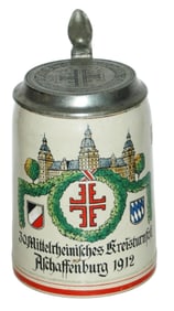 4F Building & Symbol  Stoneware Stein & Pewter Lid