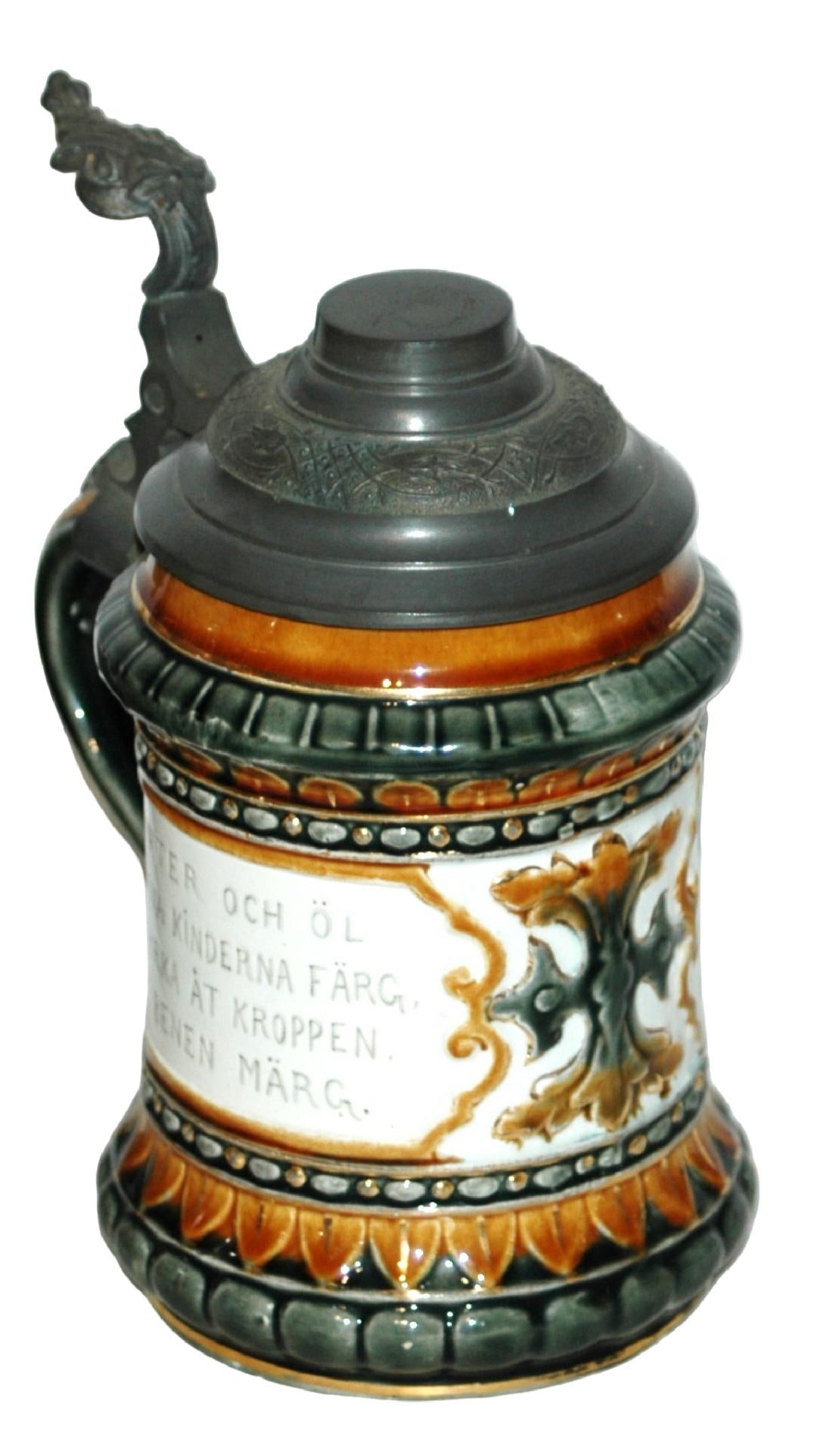 Rorstrand Sweden Floral & Verse Porcelain Stein: Porcelain Relief 1/2L Rorstrand Sweden. Floral and verse. Mint.