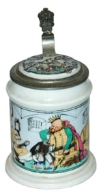 King & Walking Steins w Monk & Maiden Litho Stein