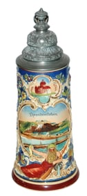 Five Relief City Scenes Pottery Stein