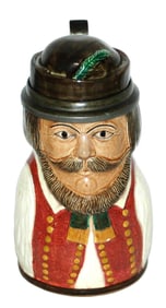 Bearded Alpine Man Majolica Character Stein