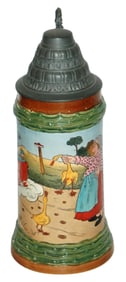 Cartoon Woman w Chicken Hit by a Car Stein