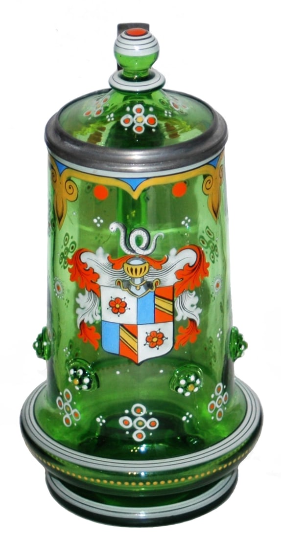 Egermann Heraldic Shield & Floral Glass Stein (1 of 4)
