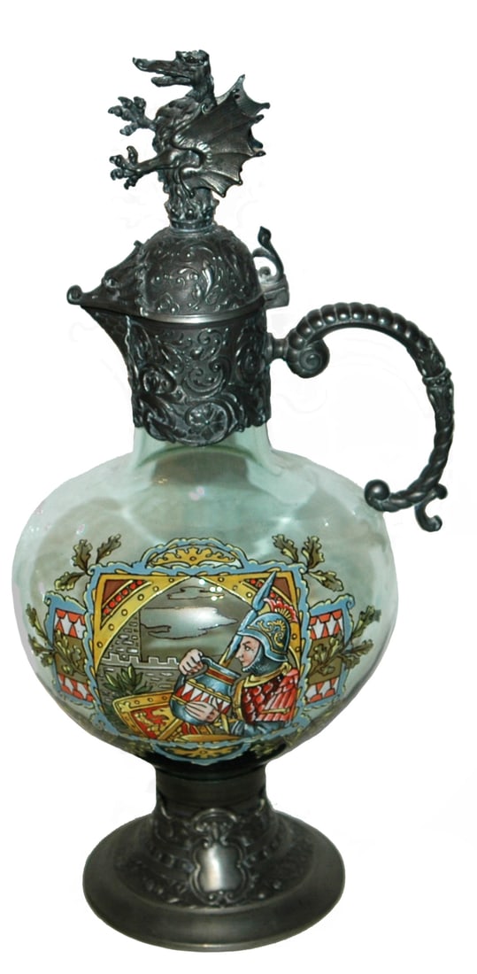 Fancy Van Hauten1-1/4L Knight Glass Stein w Dragon (1 of 3)
