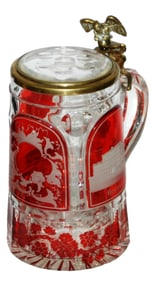 Wheel Cut Spa Scene c1860 Stein w Brass Mounts