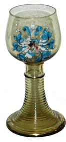 Enamel Dueling Fraternal Shield Glass Goblet Stem