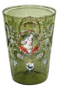 Glass Beaker w Enamel King Queen & Couple
